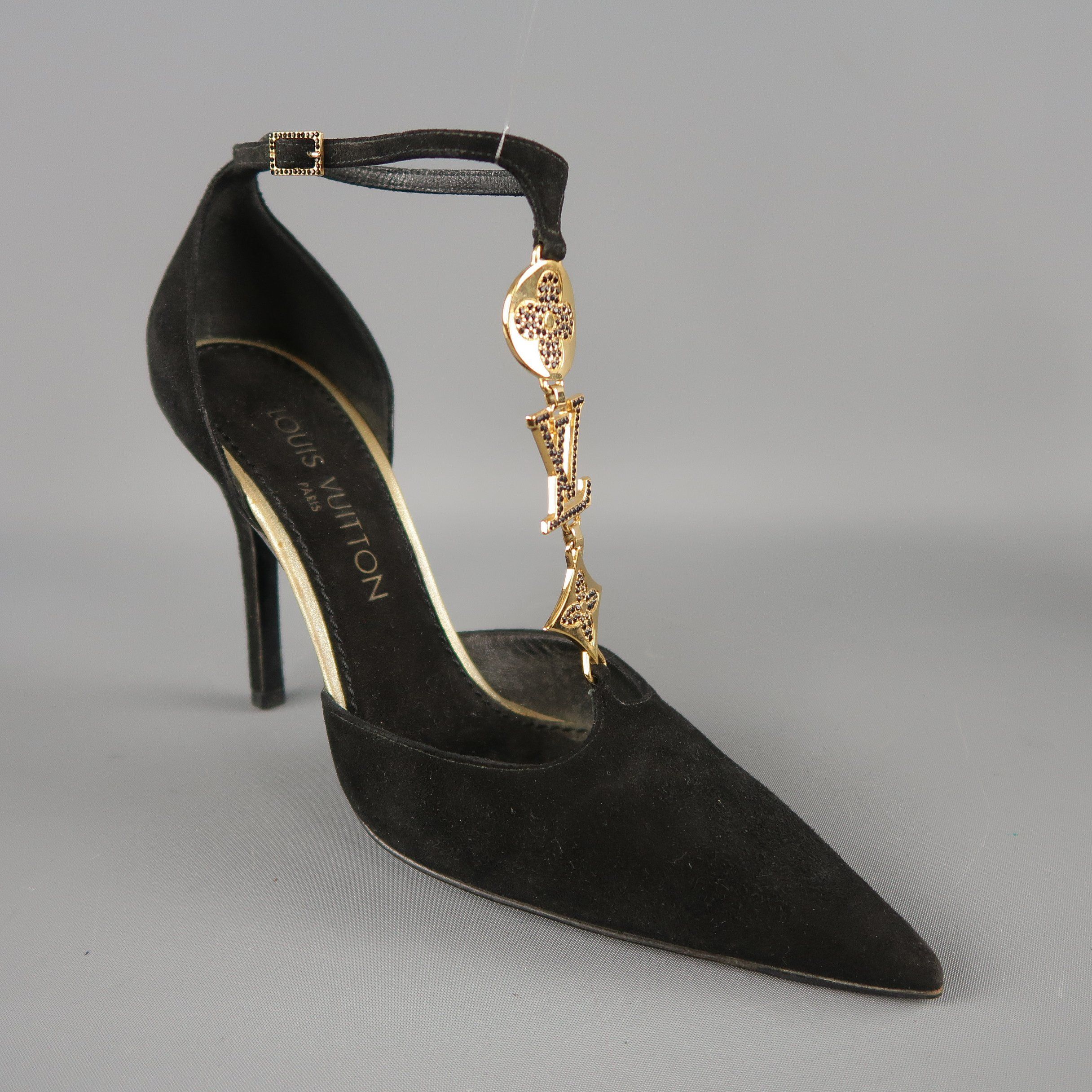 Black Suede Gold Monogram Charm 