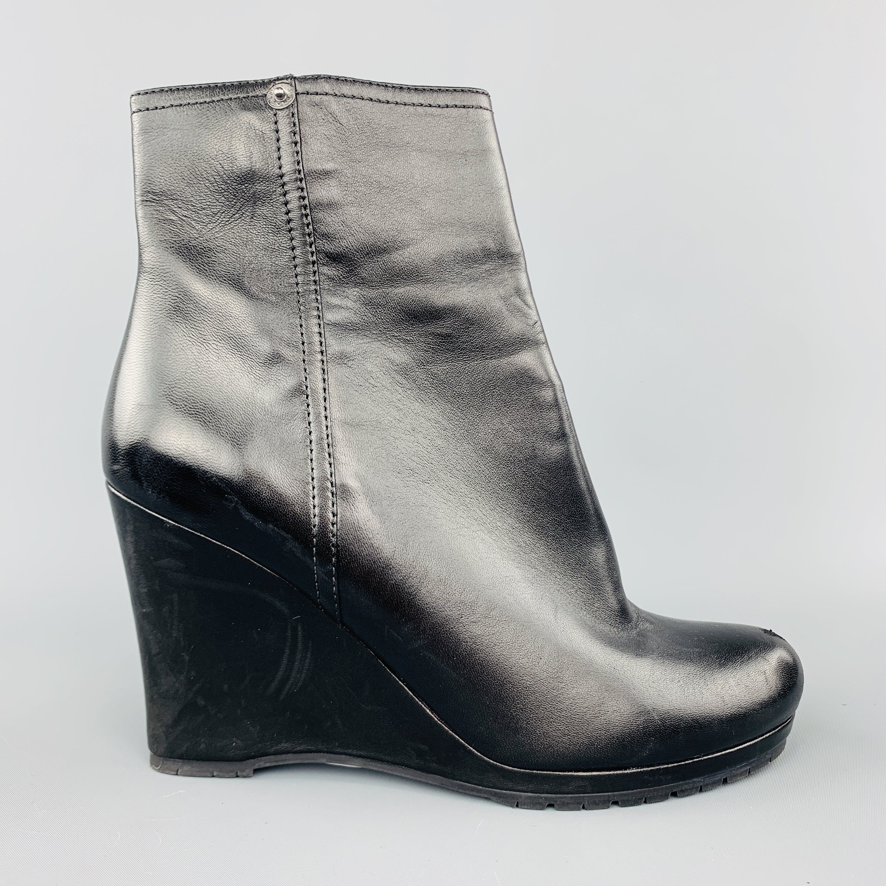 black leather wedge ankle boots