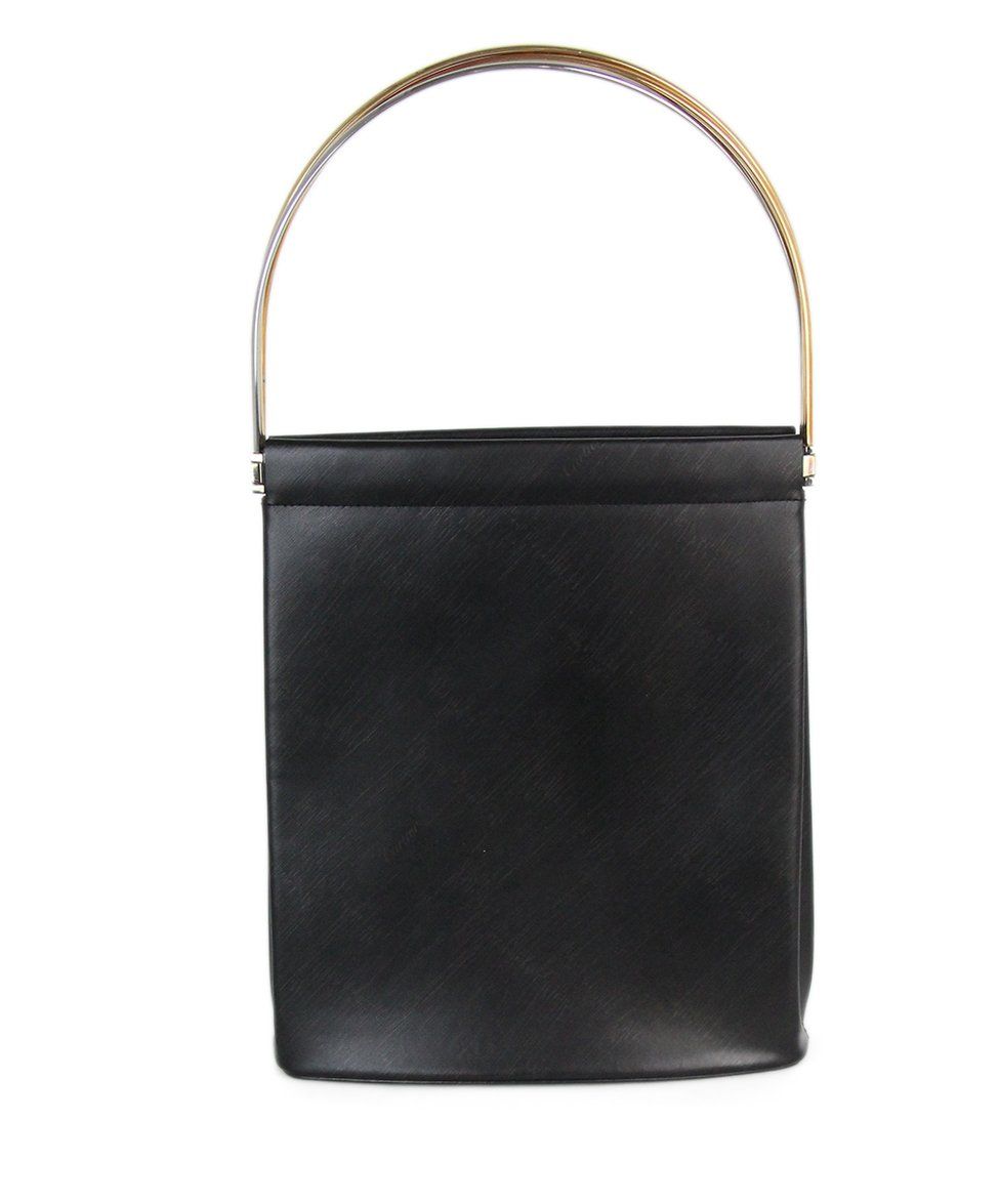 black leather handbag with silver hardware