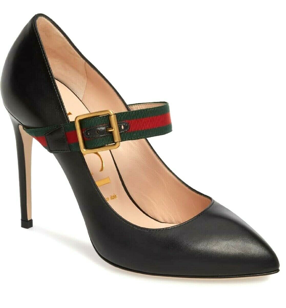 gucci red heels with strap