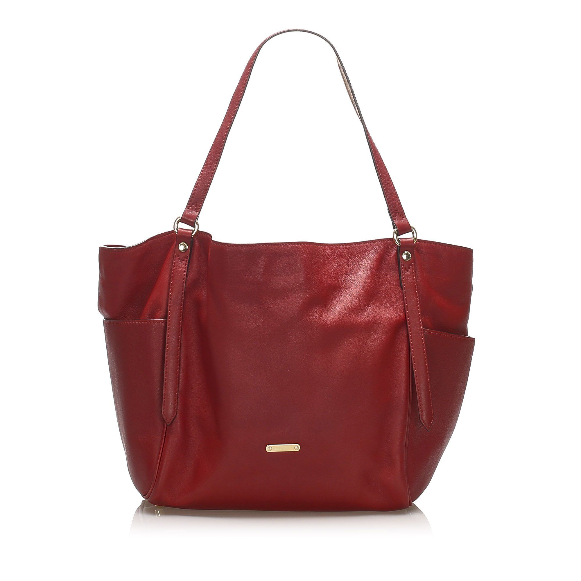 red burberry tote