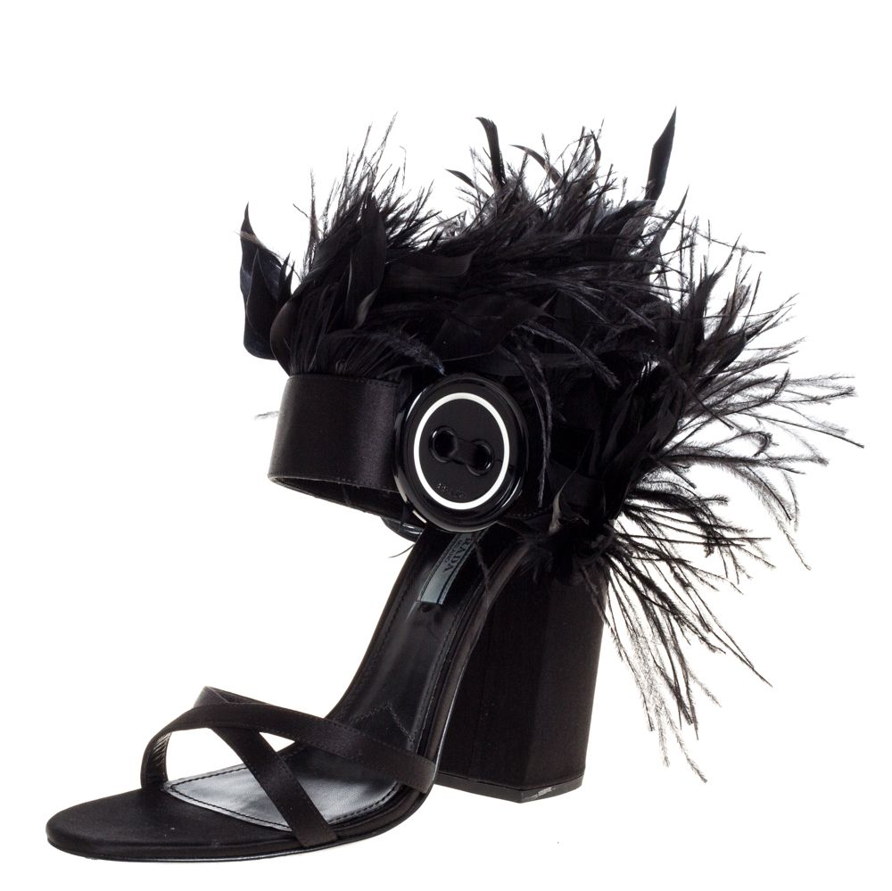 Prada Black Satin Ostrich Feather Trim 