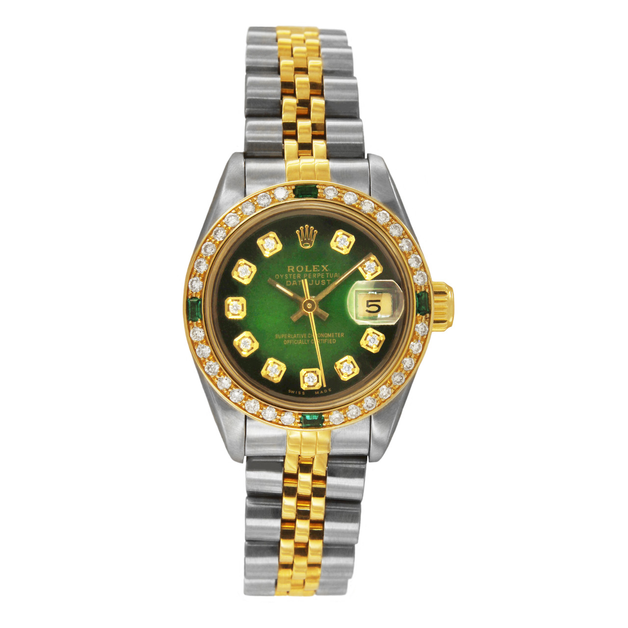Rolex Datejust Green Dial Aftermarket Diamond Emerald Bezel Leprix