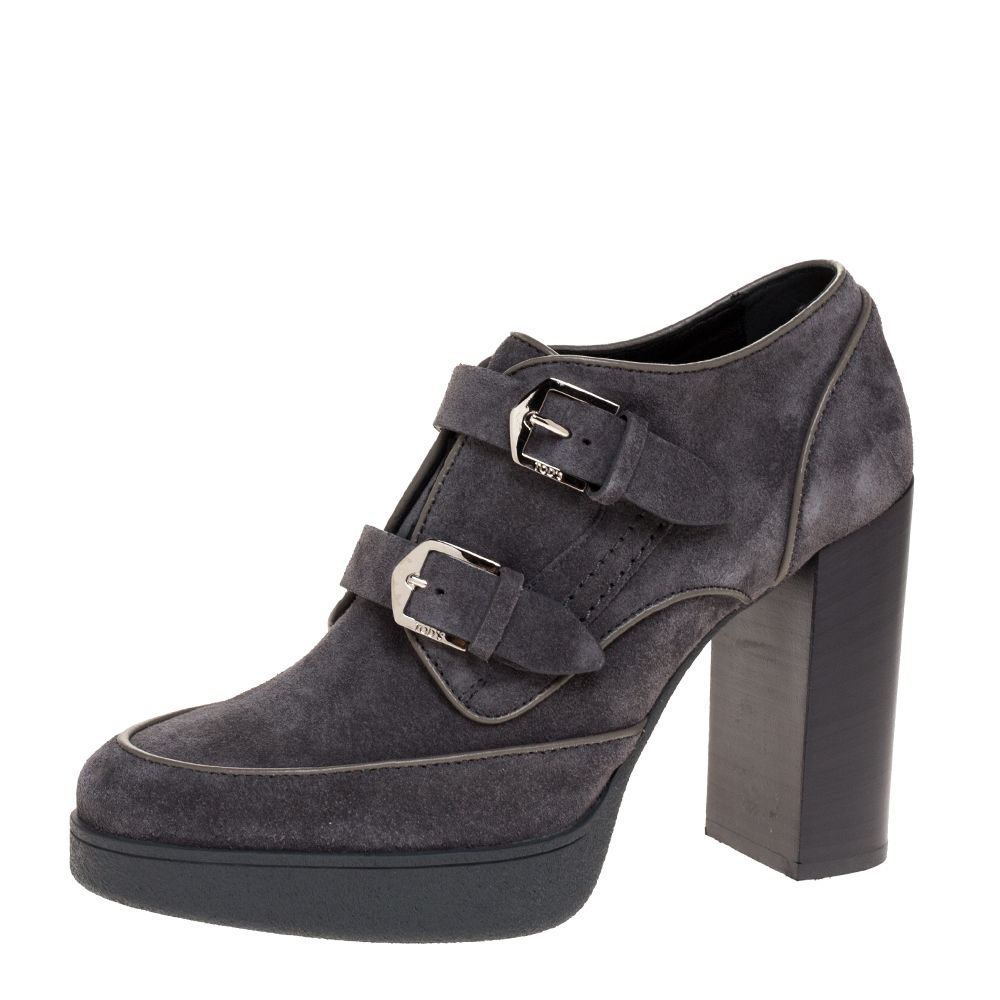 Tod's Grey Suede Leather Platform Block 