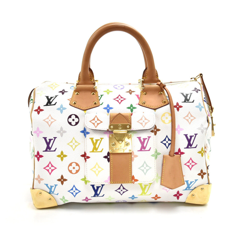 Louis Vuitton Speedy 30 White Multicolor Monogram Canvas City Handbag | LePrix