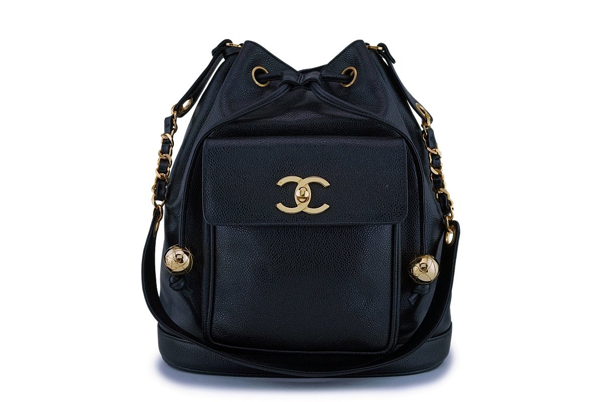 Rare Chanel Vintage Black Caviar Drawstring Bucket Bag 24k Ghw Leprix
