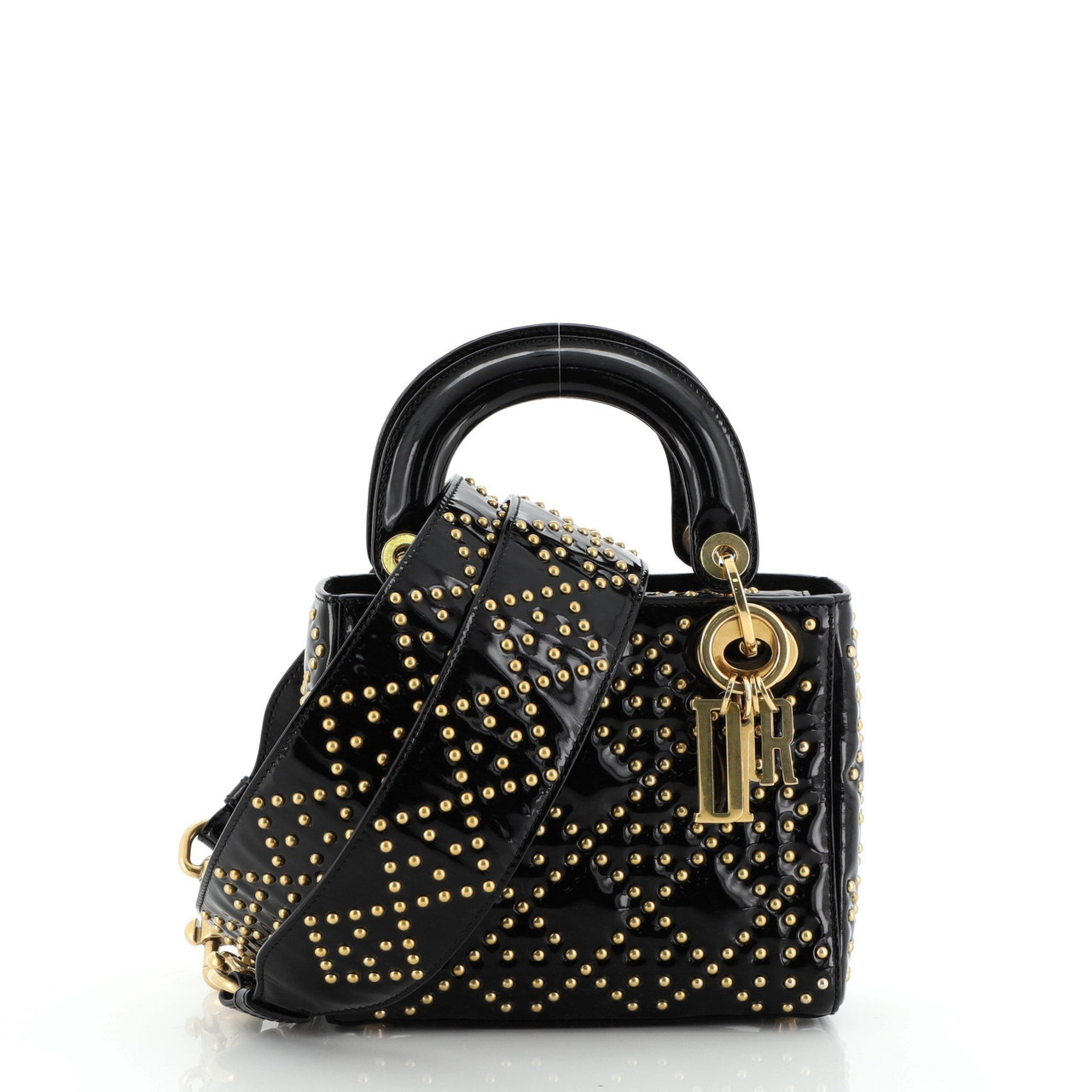 Supple Lady Dior Bag Cannage Studded Patent Mini Leprix