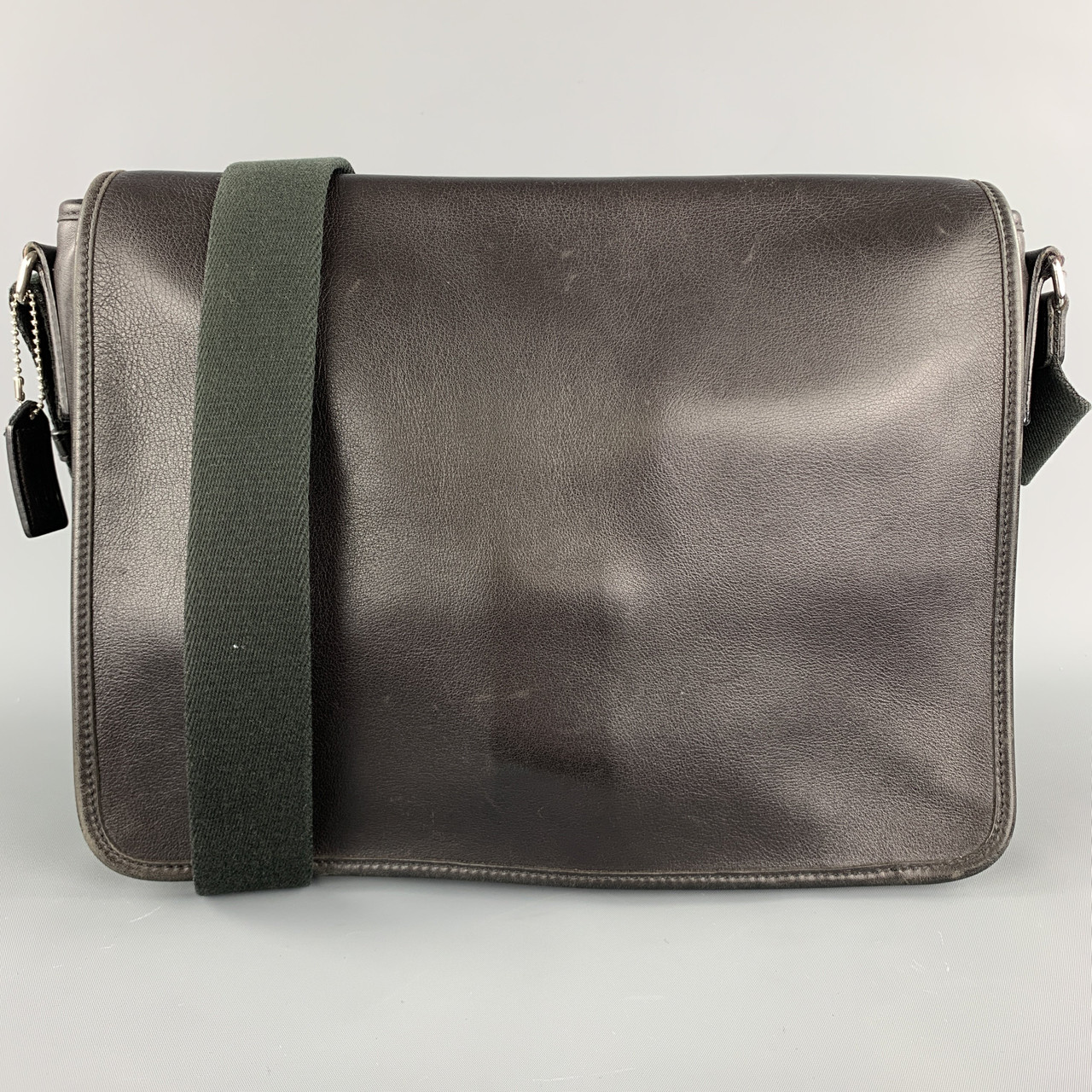 Coach Solid Black Leather Messenger Bags Leprix