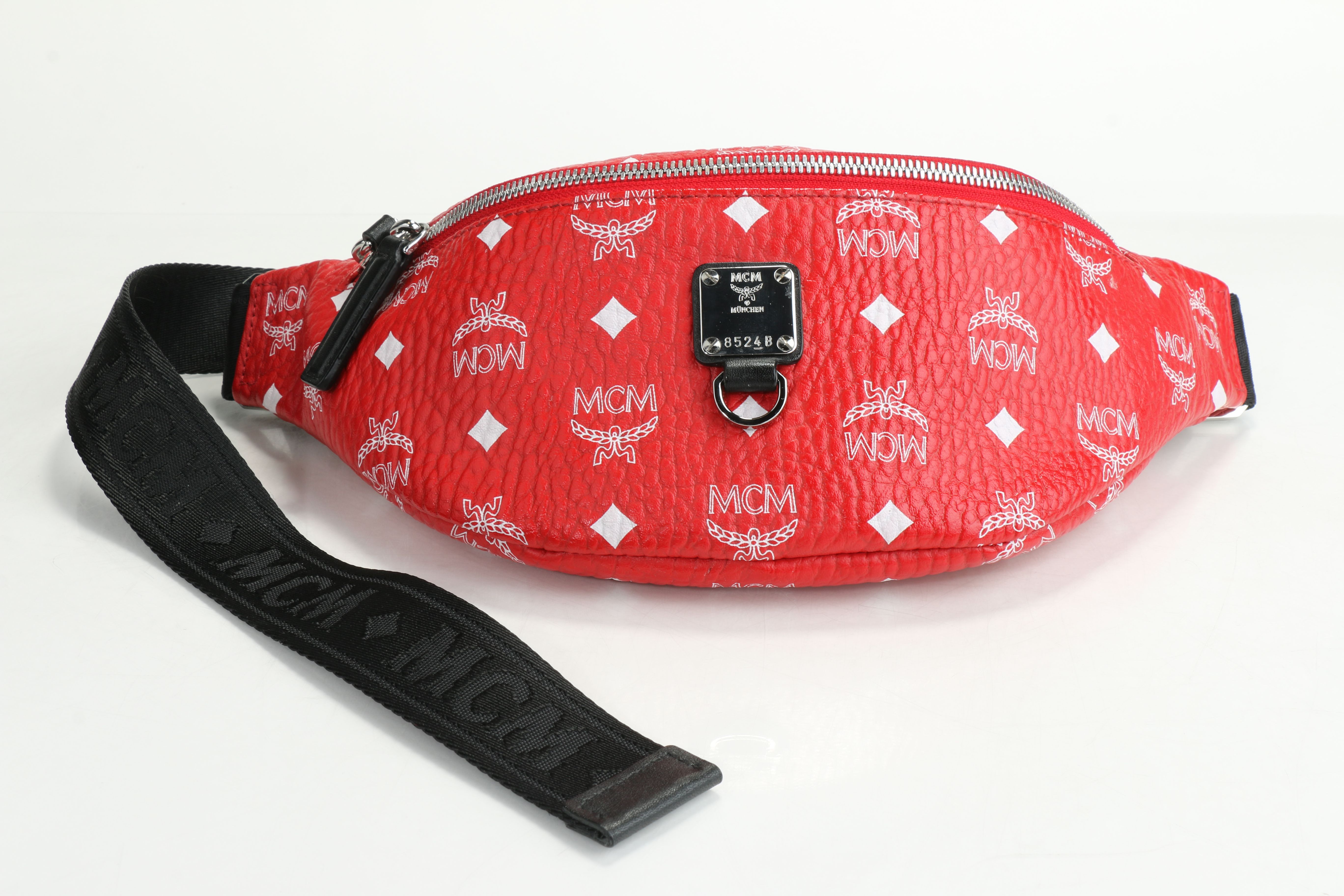 red mcm fanny pack