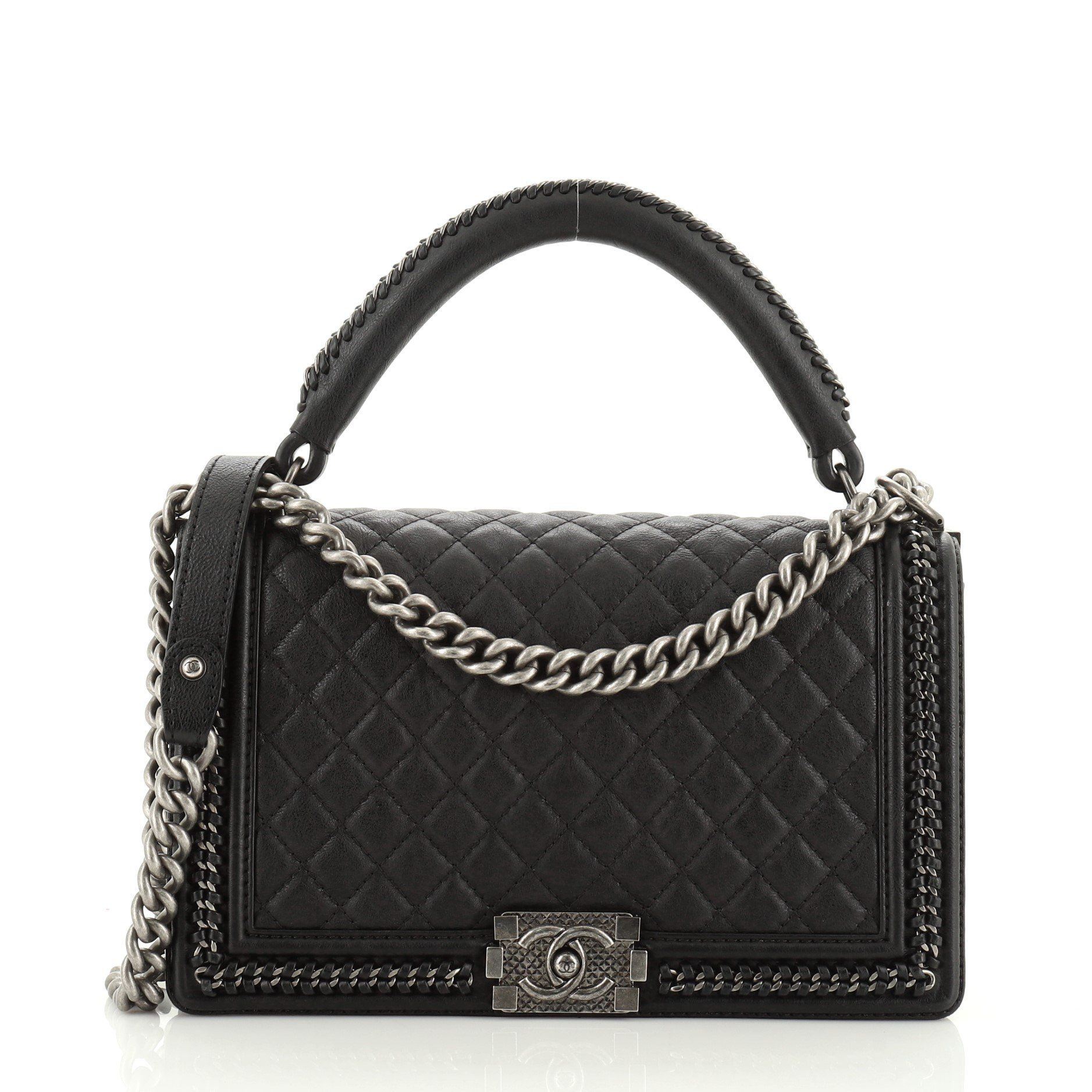 black quilted bag with chain handle