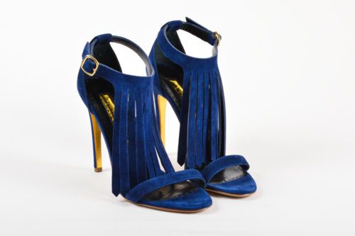 blue fringe heels