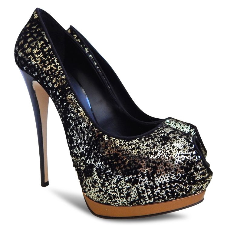 gold sequin pumps
