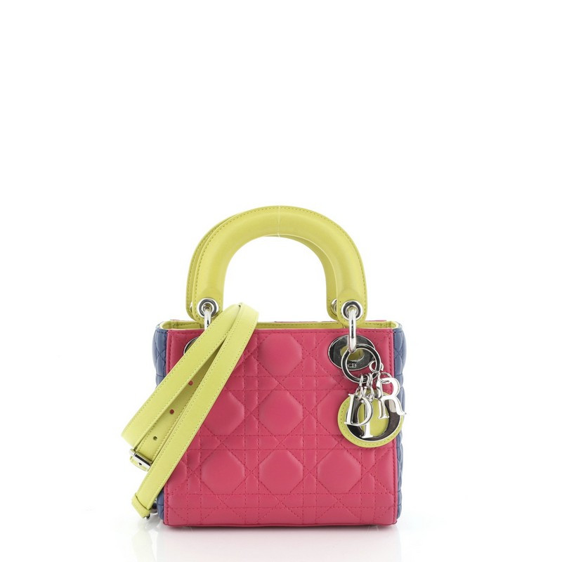 Christian Dior Tricolor Lady Dior Bag Cannage Quilt Leather Mini Leprix