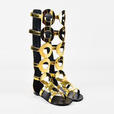gold leather gladiator sandals