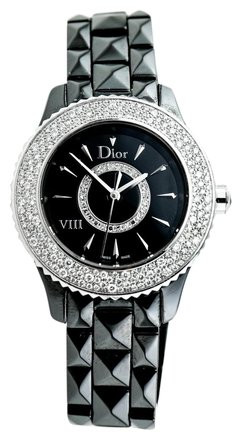Dior Viii Black Dial Black Ceramic Diamond Studded Ladies Watch Leprix