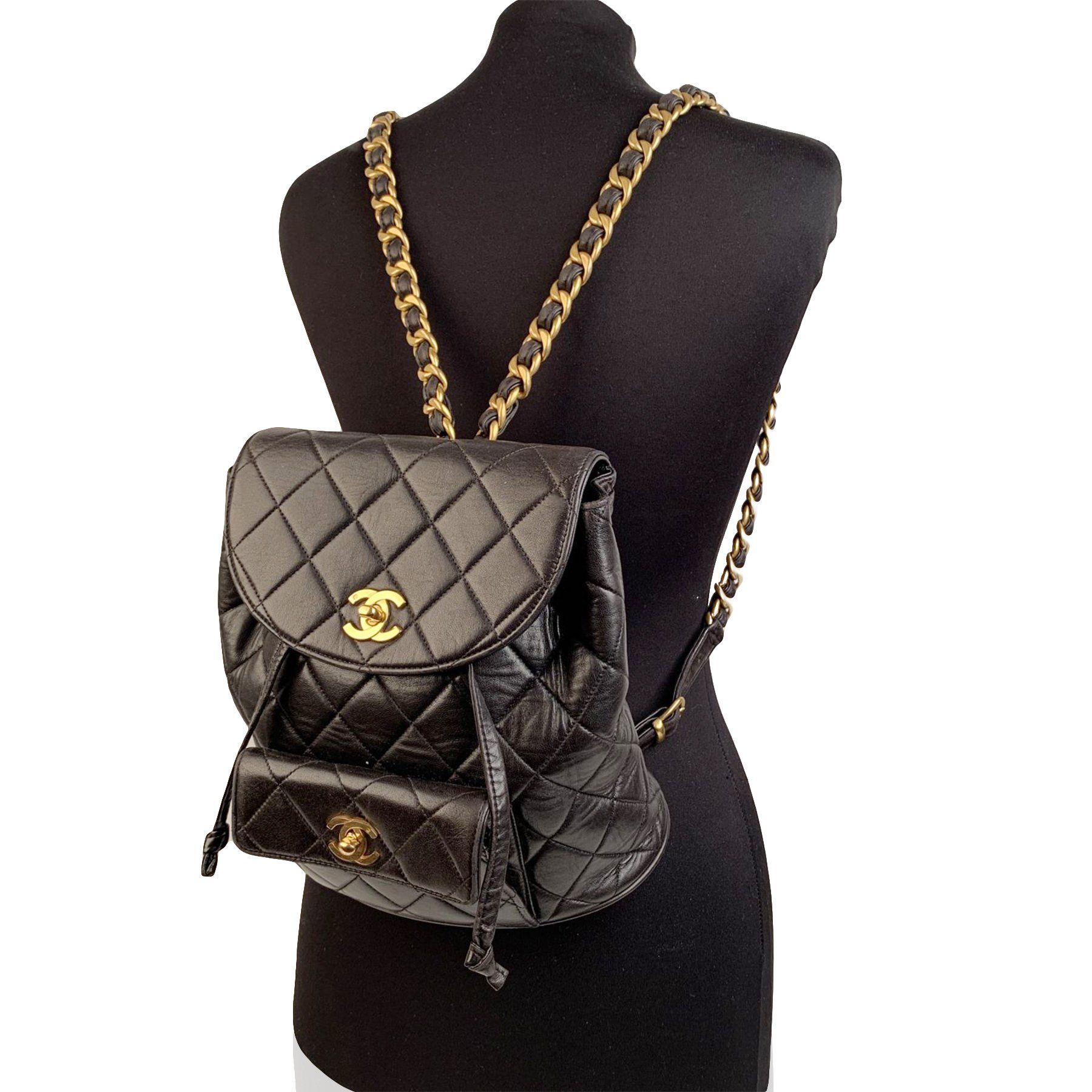 chanel black quilted backpack