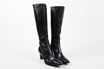 black leather square toe knee high boots