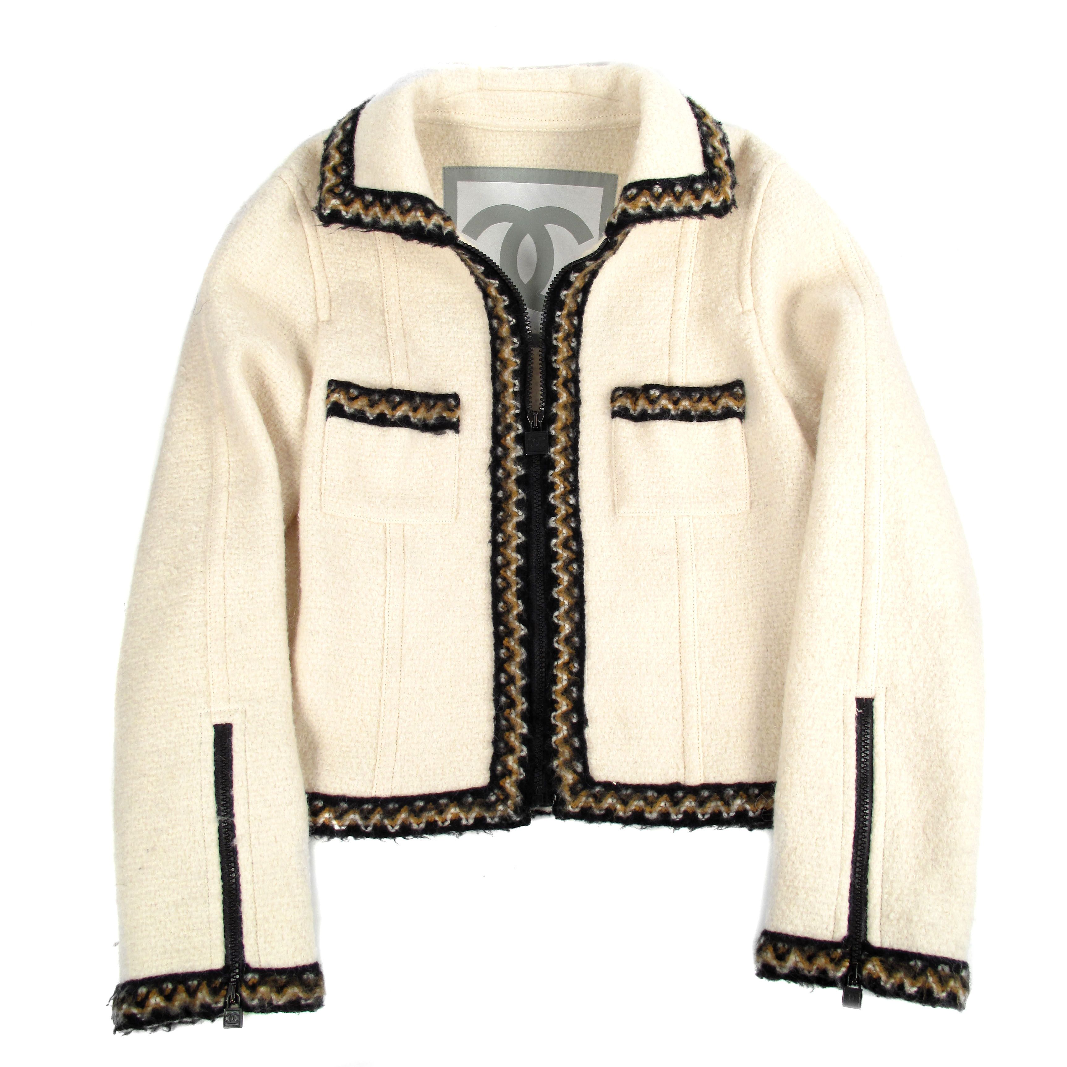 white jacket with black trim