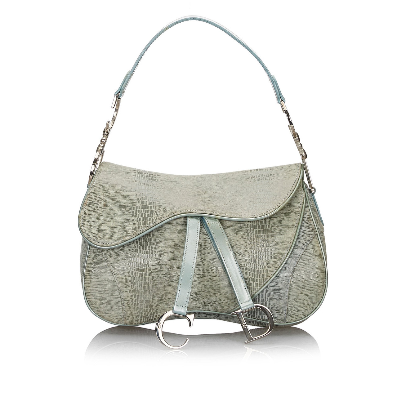 Blue Dior Lizard Leather Double Saddle Bag Leprix