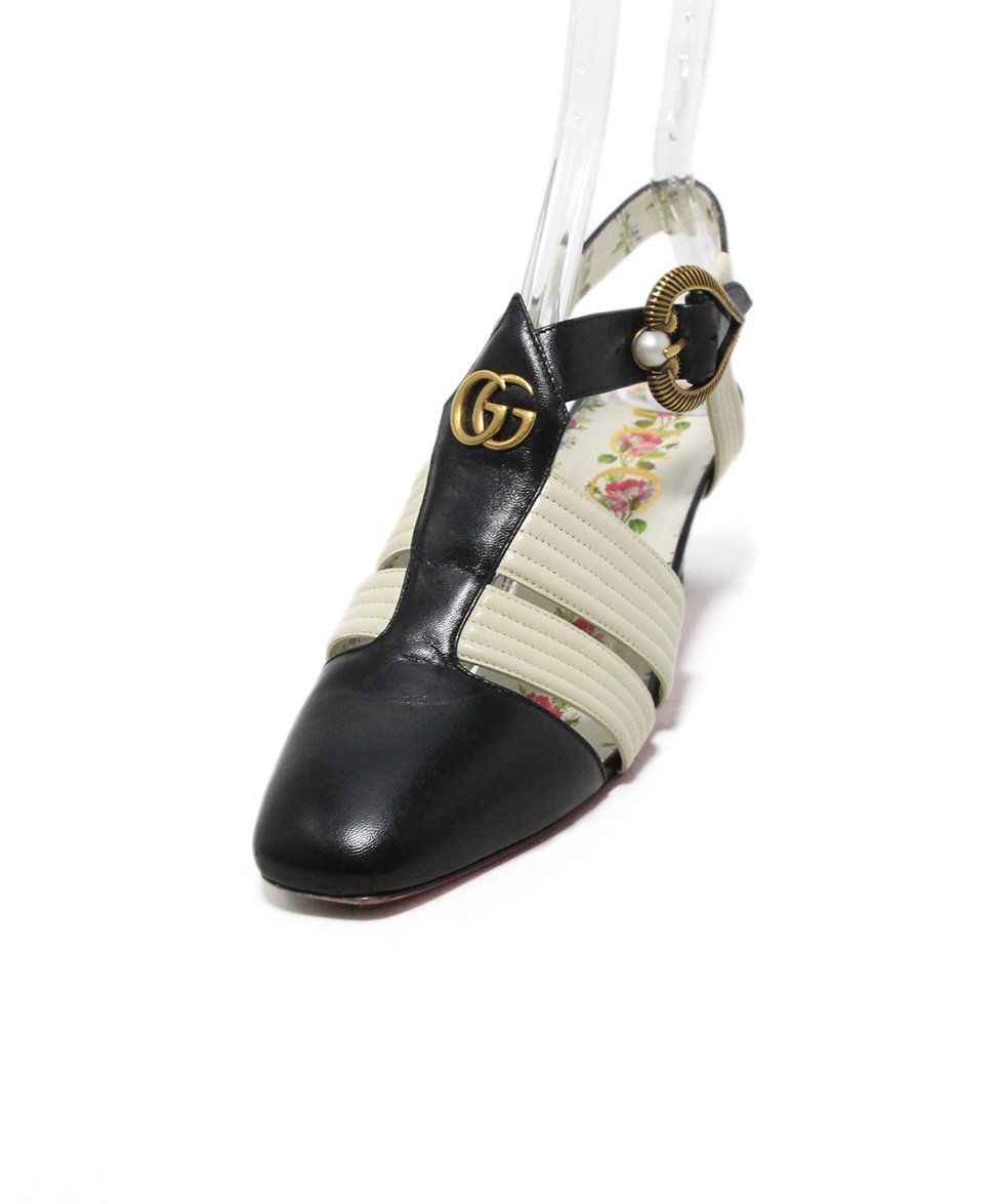 Gucci Black White Leather Gold Trim \