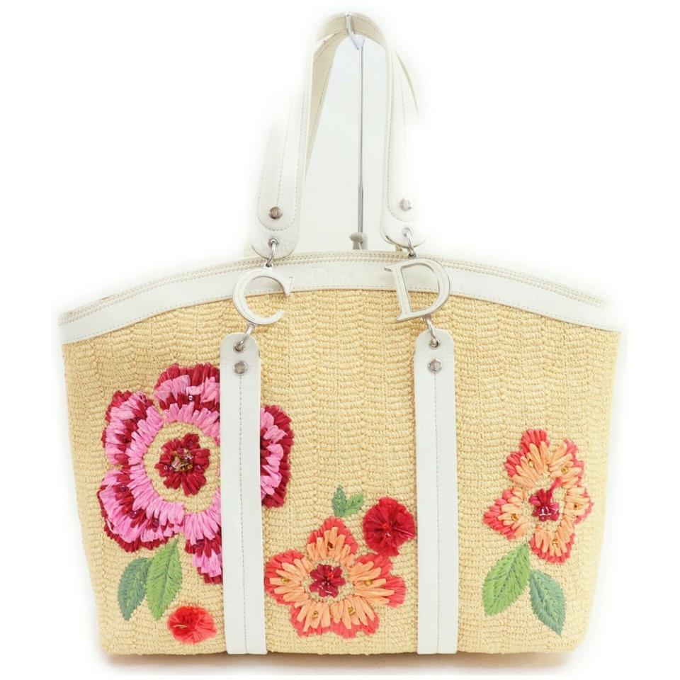 50/% Discount Off White Canvas Floral Embroidery Summer Beach Bag