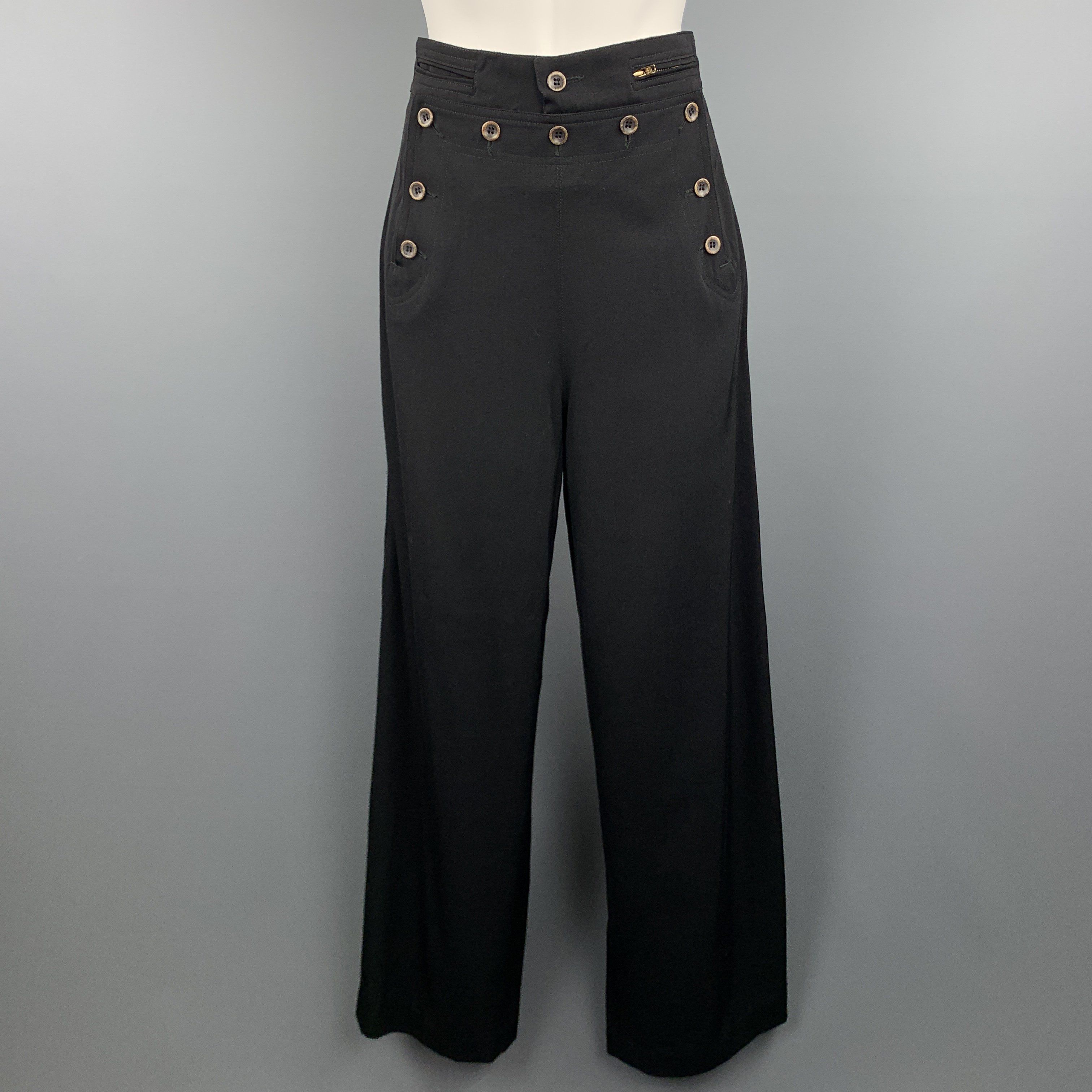 Black Wool Tuxedo Stripe Sailor Pants 