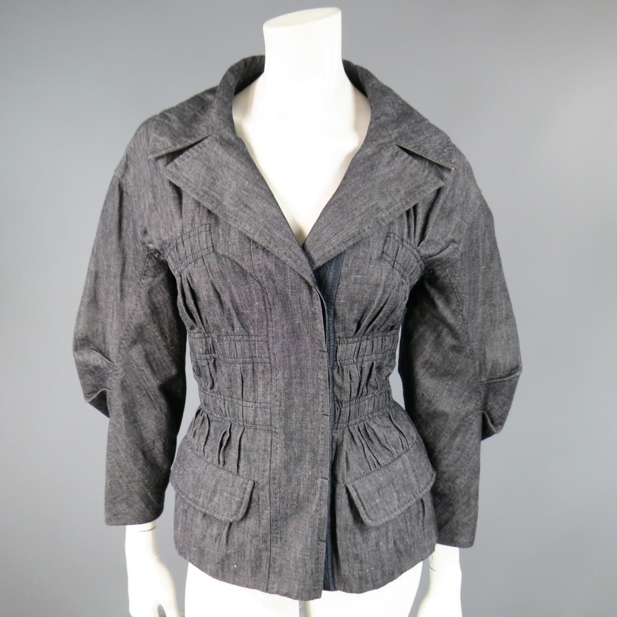navy ruched sleeve jacket