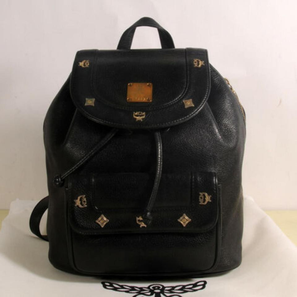 Mcm Black Studded Leather Backpack 869870 Leprix