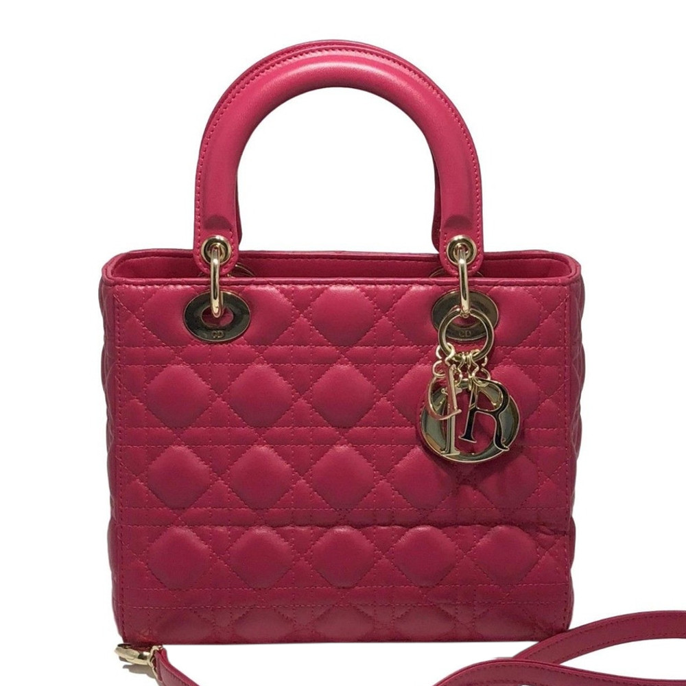 Christian Dior Small Lady Dior Pink Leather Bag With Strap 4700 Leprix