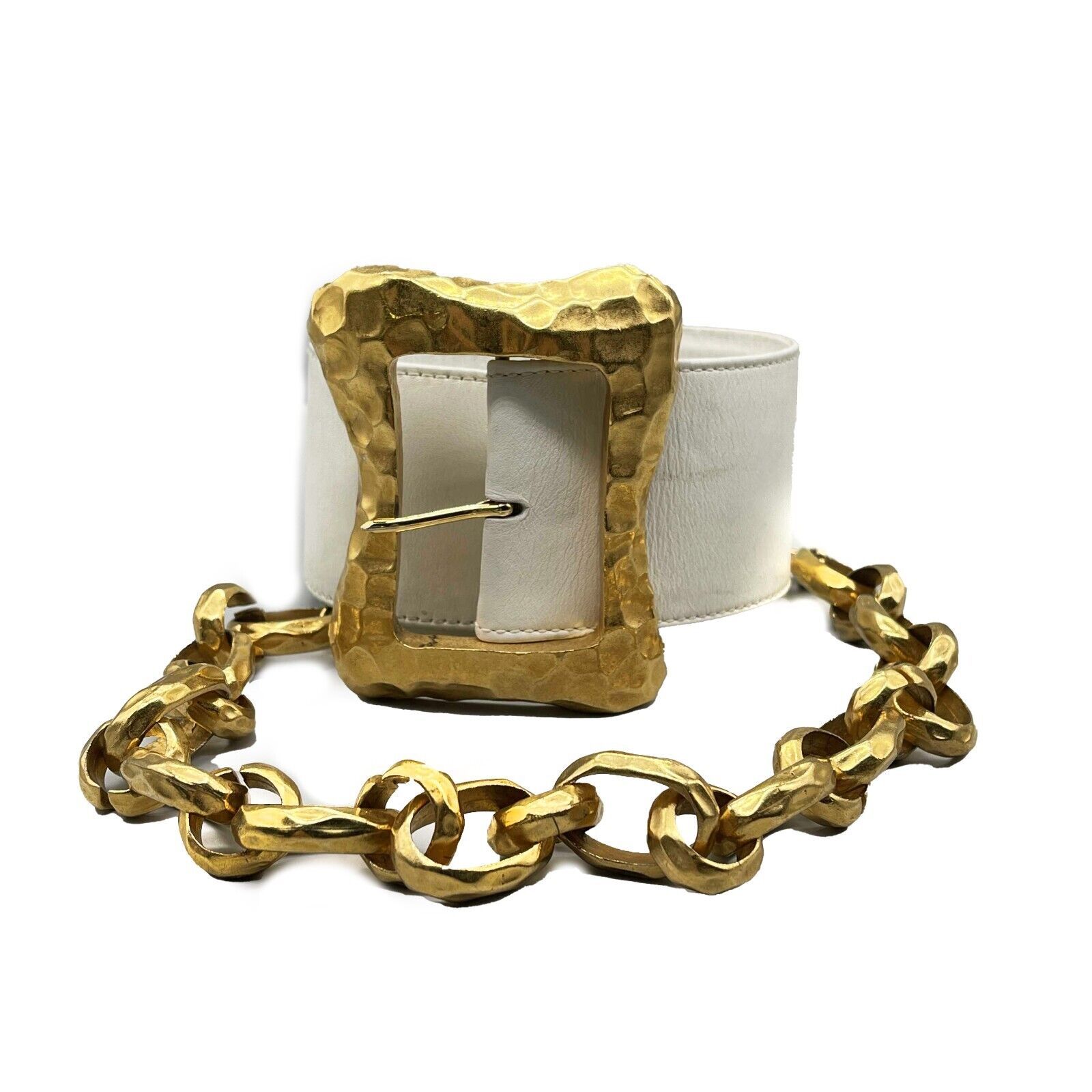 Vtg 93p Wide White Leather Large Buckle 