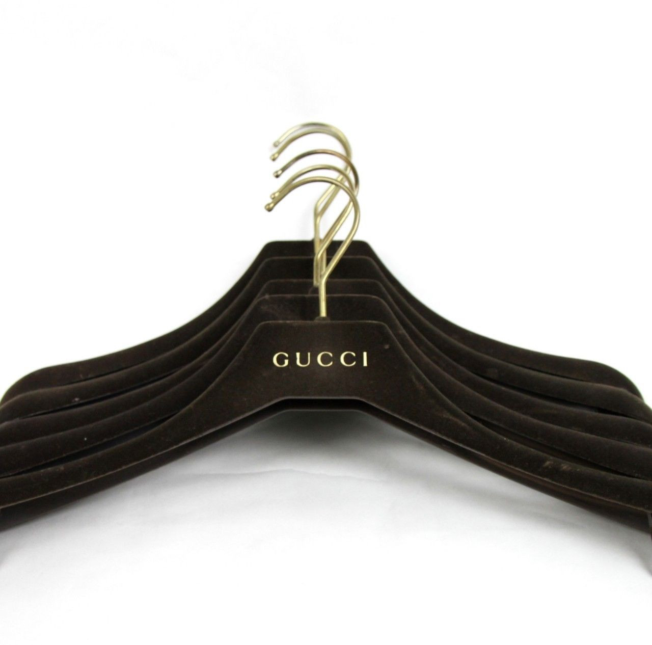 Gucci Set Of 5 Brown Felt Covered Plastic Coat Hangers With Hooks Leprix