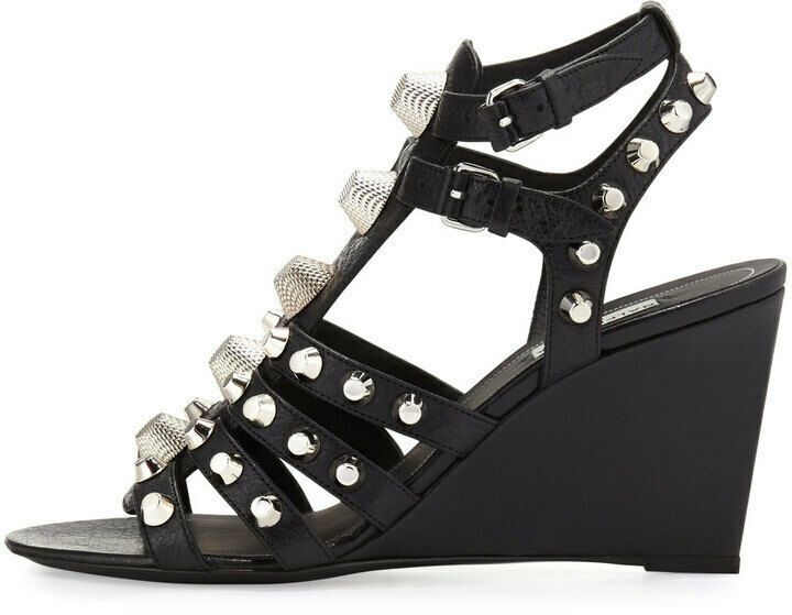 black and silver wedge sandals