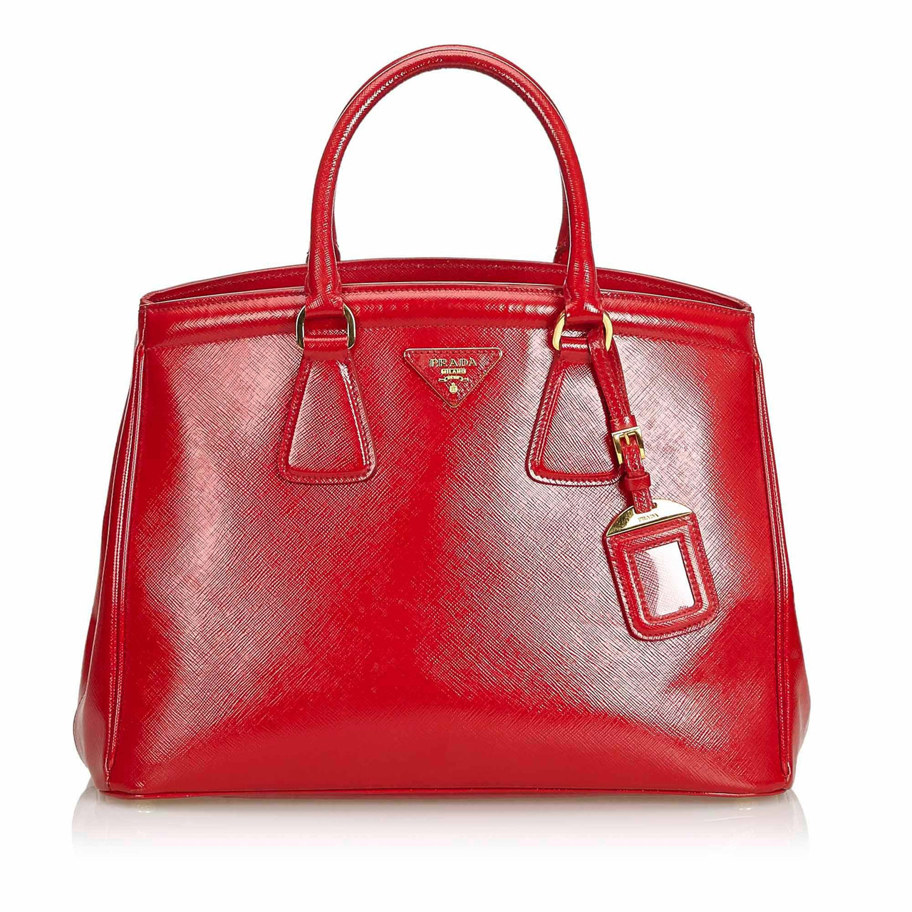 Vintage Authentic Prada Red Leather Saffiano Lux Handbag Italy Red Leather Saffiano Lux Handbag Italy