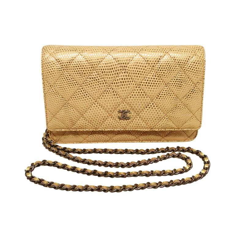 gold chanel wallet on chain
